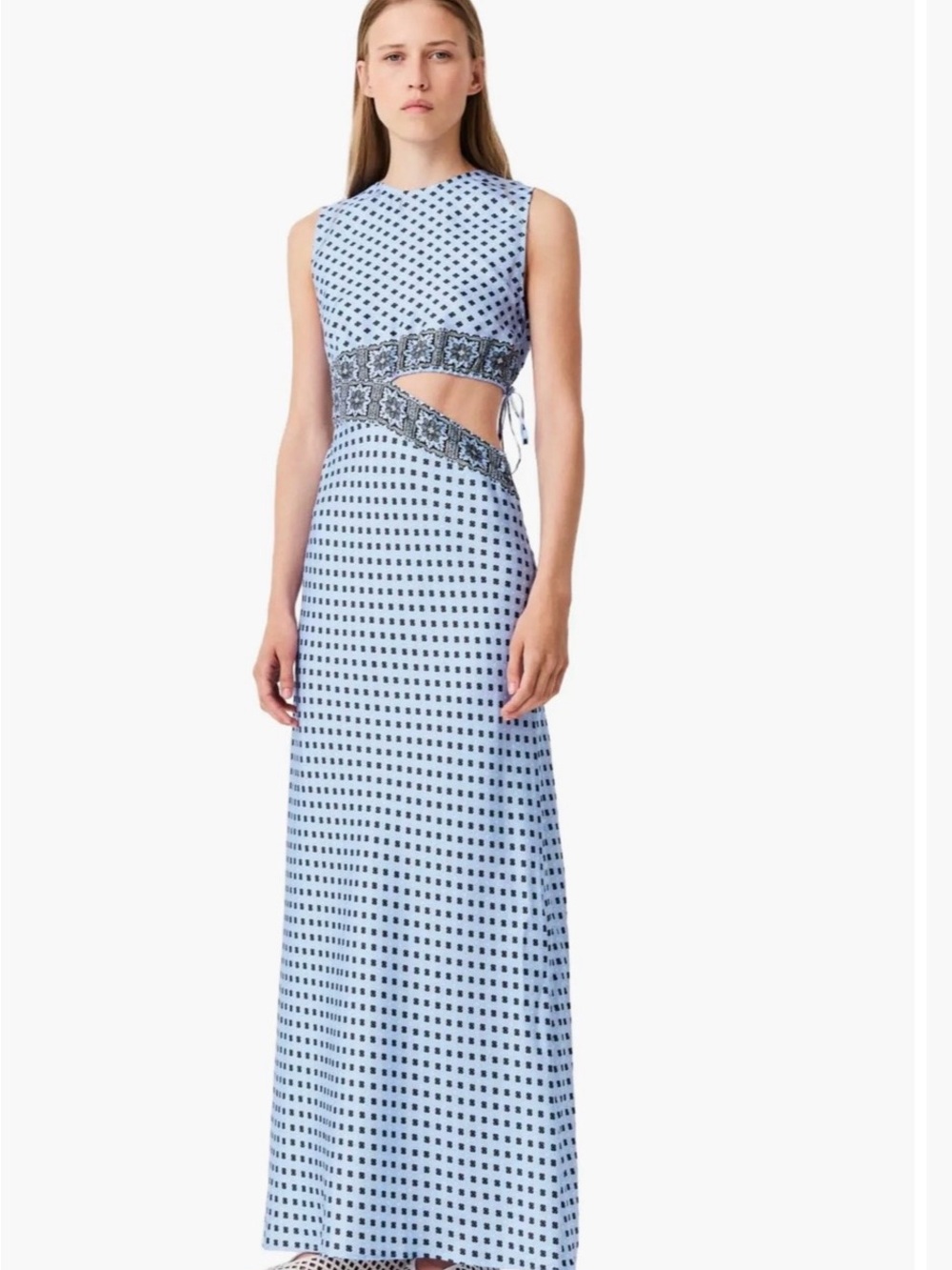 Maje RalestonLight Blue Printed Cutout Maxi Dress